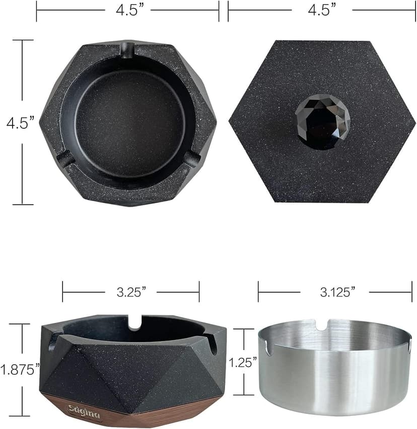 Ashtray for Outside Patio, Black Ash Tray with Lid and Removable Liner, Perfect Outdoor Ashtray for Cigarette Smokers, Cool Outdoor Ashtrays for Patio Waterproof/Windproof