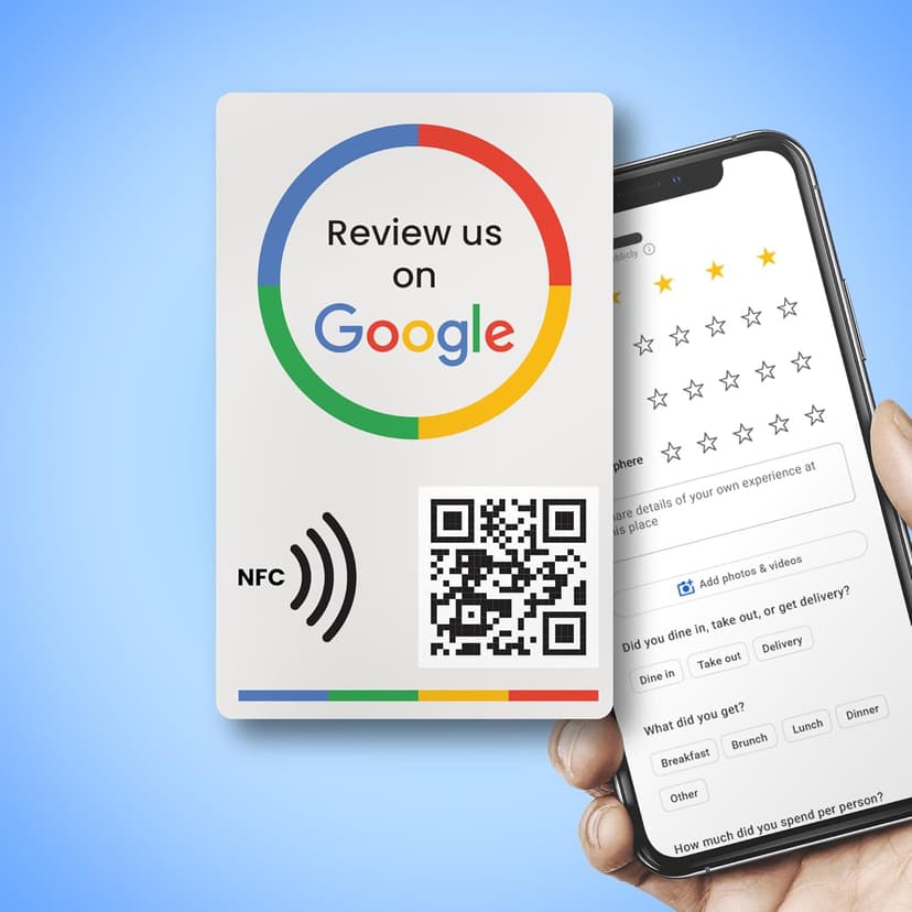 Google review card v3 from eylet | No Subscription, faster NFC Taps and QR code for instant sharing of the Google review link for your business, works with iPhone and Android.