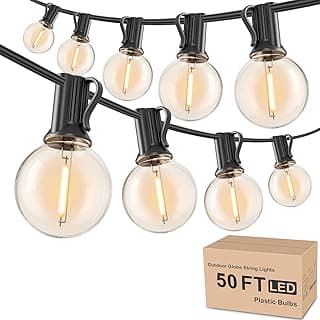 Outdoor String Lights 50ft, G40 Led Patio Globe Lights with 26pcs Plastic Bulbs, Shatterproof Waterproof Connectable Hanging for Porch Cafe Bistro Backyard Gazebo Balcony Deck Party