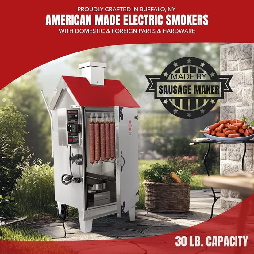 The Sausage Maker - 30 lb. Digital Smoker for Making Sausage, Ham, Fish and Brisket (Eagle with Flag)