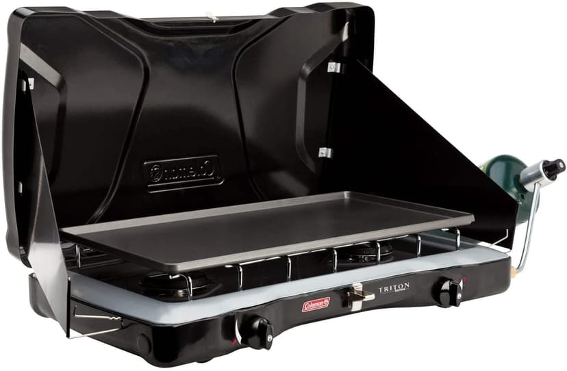 Coleman Triton 2-Burner Propane Stove, Portable Camping Cooktop with 2 Adjustable Burners & Wind Guards, 22,000 BTUs of Power