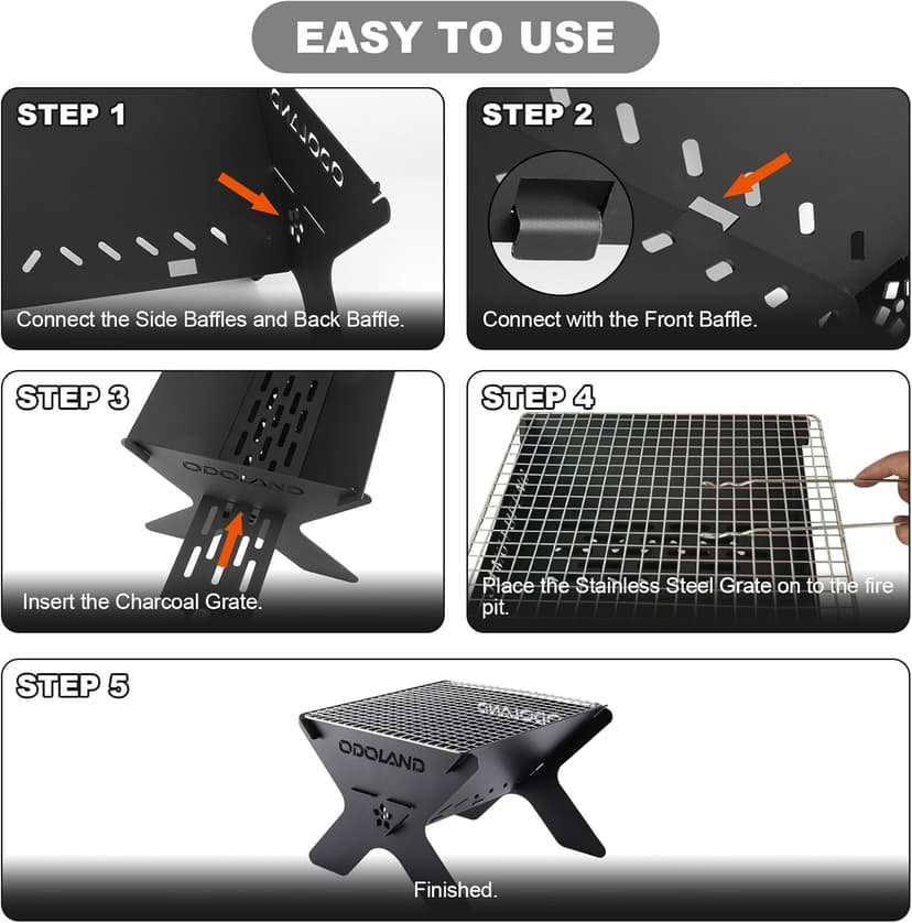 Odoland Camping Campfire Grill, Portable Folding Charcoal Grills, Backpacking BBQ Grill, Heavy Duty Firepit Grill with Carry Bag for Outdoor Cooking, Bonfire, Patio, Backyard