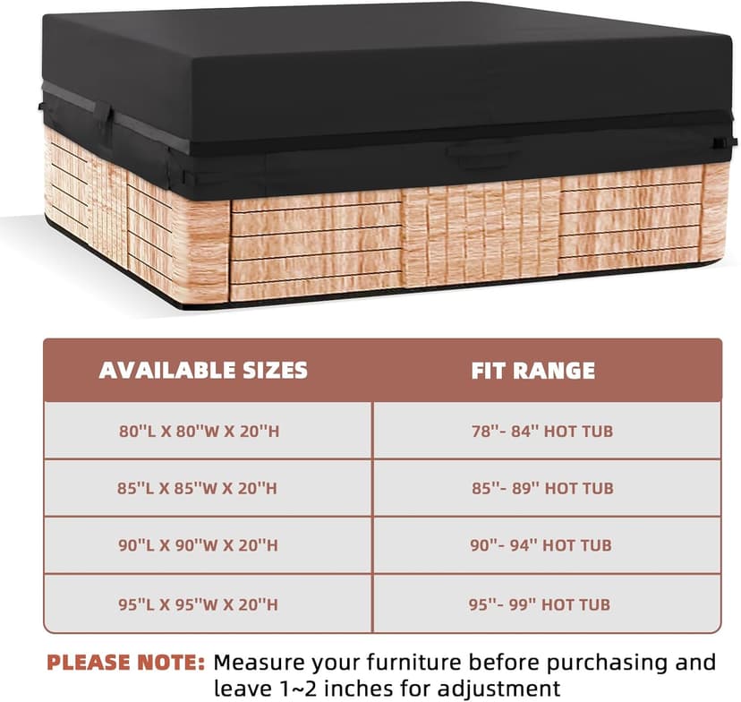 Outdoor Hot Tub Cover, 85×85 Inch Heavy Duty SPA Cover Waterproof, Hot Tub Protector Cover Replacement Weatherproof Protection Cap
