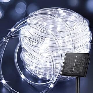 Brightown Solar Rope Lights, IP65 Waterproof 39FT 100LED Outdoor Solar String Lights Solar Powered Fairy Lights with 8 Lighting Modes for Party Garden Yard Home Holiday Tree Decoration, Pure White