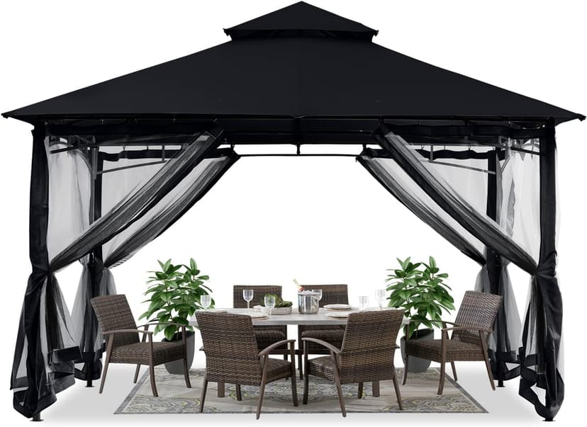 ABCCANOPY Gazebos for Patios 10x10 - Outdoor Steel Frame Gazebo with Mosquito Netting for Lawn Backyard Garden Deck (Black)
