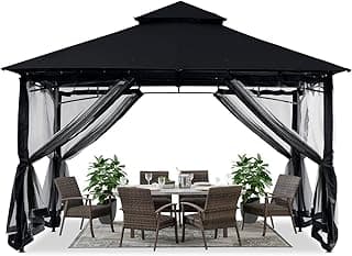 ABCCANOPY Gazebos for Patios 10x10 - Outdoor Steel Frame Gazebo with Mosquito Netting for Lawn Backyard Garden Deck (Black)