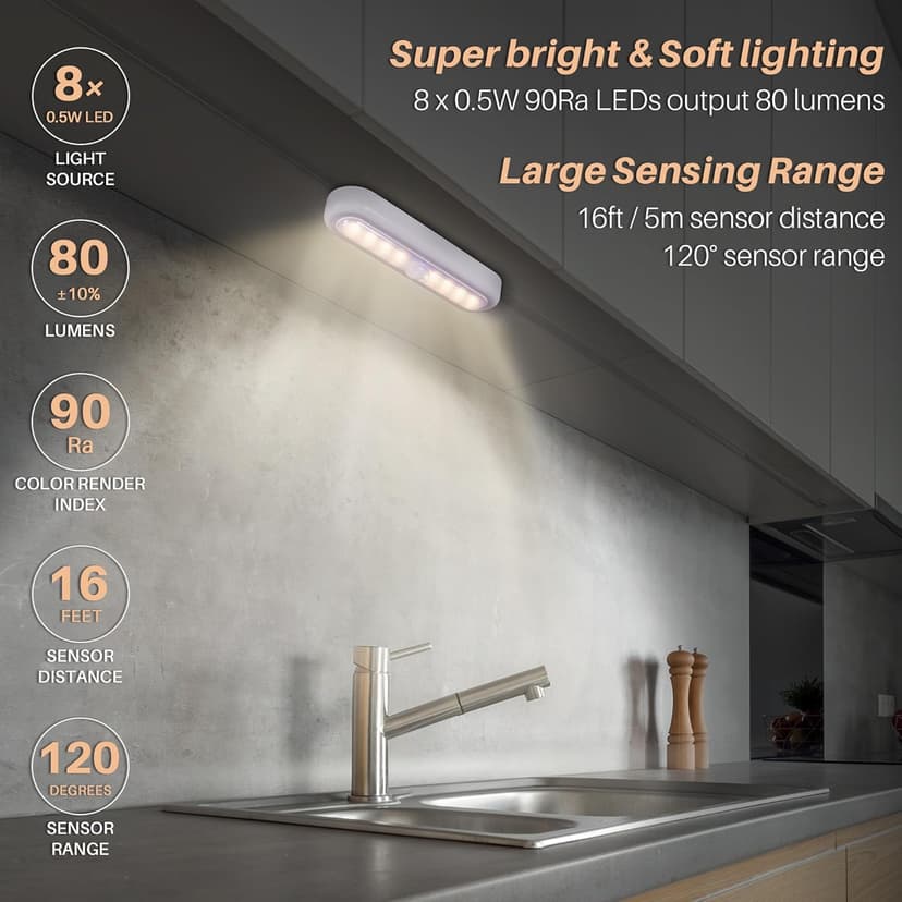 STAR-SPANGLED 3 Pack 7” Motion Sensor Lights Indoor Battery Operated, Stick on LED Light for Closet, Stairs, Under Cabinet, Warm White