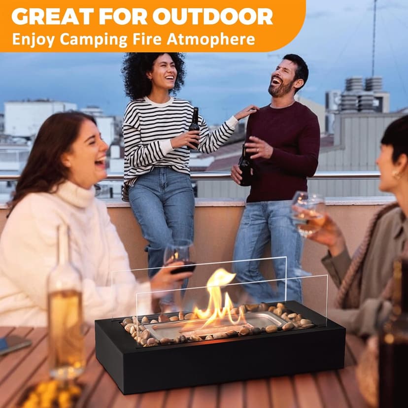 Safer Burning Rectangle Tabletop Fire Pit, Smores Maker Kit, Portable Indoor/Outdoor Table Top Firepit,Table Fireplace with Cobblestones - Gift for Home Decor & Balcony Parties, Housewarming Gift