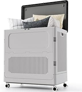 HAIXIN Plastic Collapsible 157 QT Deck Box with Wheels, Lidded Outdoor Storage Box for Patio Cushions, Tools, Parcel Delivery, Toys, Lockable Organization and Storage, UV Resistant(Dark Grey)