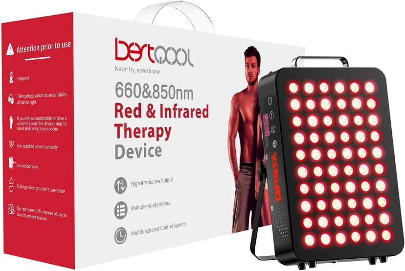 Bestqool Red Light Therapy, Dual Chip Clinical Grade LED Device with Near-Infrared Light 660nm 850nm High Power Panel, Ideal for Body, Face, Recovery, Improve Sleep, Skin Health, 105W (Black 60)
