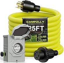 30 Amp Generator Cord 25FT and Power Inlet Box, NEMA L14-30P/L14-30R 125/250V Twist Lock Connector with Pre-Drilled NEMA L14-30P Generator Inlet Box for Generator to House, ETL Listed