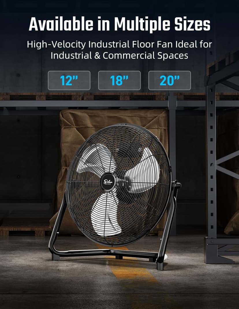 Simple Deluxe 20 Inch 3-Speed High Velocity Heavy Duty Metal Industrial Floor Fan for Warehouse, Workshop, Factory and Basement, Black, 2 Pack