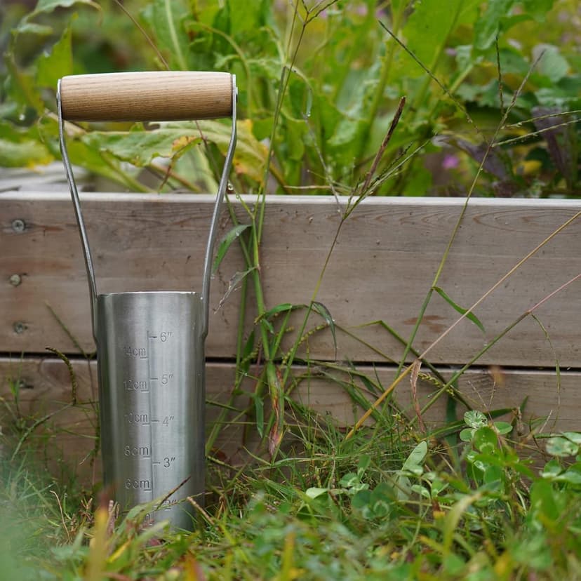 Garden Bulb Planter with 6 inches Depth Mark, Garden Bulb Transplanter Tool with Wooden Handle, Stainless Steel Soil Release Tool for Transplanting Digging Planting Flowers