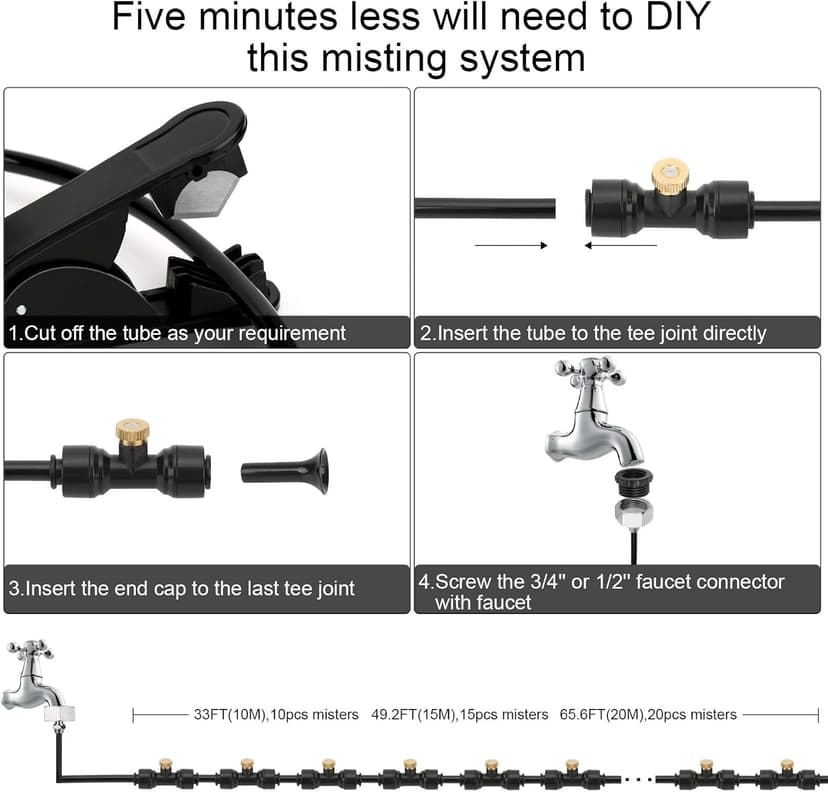Misting Cooling System, DIY 33FT(10M) Misting Line +10 Brass Mist Nozzles+ a Brass Connector(3/4'') Outdoor Mister System for Patio Waterpark Garden Trampoline Greenhouse