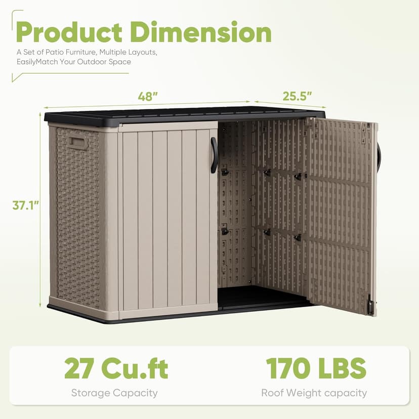 Devoko Outdoor Storage Cabinet 26 Cu Ft with Pad-Lockable Doors, Horizontal Storage Shed Waterproof Patio Tools Storage Box for Sofa Cushions, Gardening Tools and Accessories (Beige)