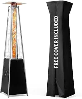 Pamapic Patio Heater with Cover, 48,000 BTU Pyramid Flame Outdoor Heater Quartz Glass Tube Propane