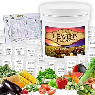 Heaven’s Harvest “10 Year Garden” Survival Seed Bank Kit | Over 25k Non-GMO Heirloom Vegetable Survival Seeds + 2 Free Bonus Items: Clyde’s Garden Planner + Seed Vault Storage Drum for 10 Year Storage
