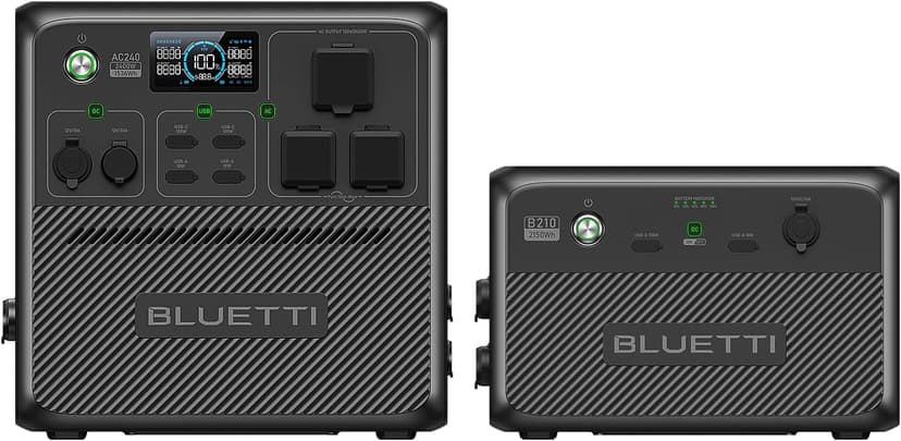 BLUETTI Solar Generator Pioneer 150 (AC240) & B210 Expansion Battery (Ships Separately), Expand to 3686Wh LiFePO4 Battery Backup w/ 3 2400W AC Outlets, IP65 Water Resistant，for Camping, RV