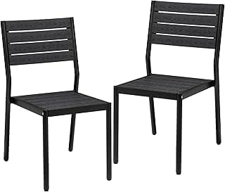 Pellebant Stackable Patio Dining Chairs Eco-Friendly Lightweight Wood Plastic Composite Outdoor Set of 2 Armlesschairs All-Weather Aluminum Frame for Garden Lawn Deck Porch Yard Black