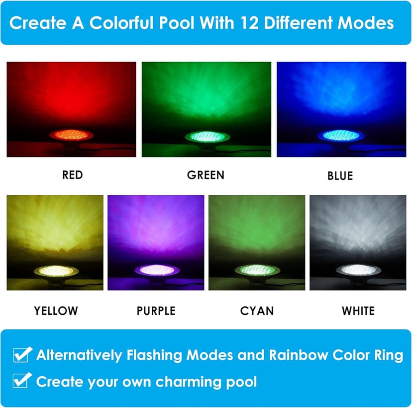 HQUA PN01DC 120V AC Remote Control LED RGBW Color Change Inground Pool Light, 10 Inch 50W with 100 Feet Cord, UL Listed Transformer Included, Fit for 10" Large Wet Niches.