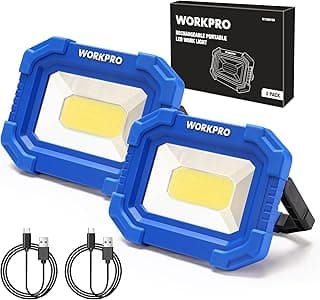 WORKPRO LED Work Light, Rechargeable Magnetic Work Lights with Stand, Portable, Waterproof, 2000LM COB Flood Light for Camping, Fishing, Car Repair, Job Site Lighting, Hiking, 4 Modes, 2 Pack
