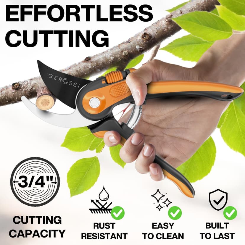 Bypass Pruning Shears with Ultra Sharp Blades - Premium Pruners w/Adjustable Feature for Any Hand Size - Ergonomic & Sturdy Scissors For Gardening - Perfectly Cutting Through Anything in Your Yard