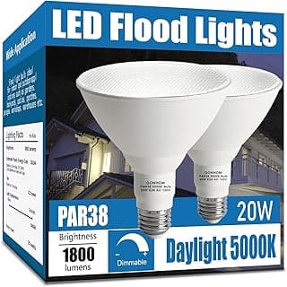 Par38 led Flood Lights Outdoor Light Bulb 2 Pack,Dimmable 5000K Daylight 1800LM,20W Replace up to 200W,Outdoor Flood Light Bulbs for Backyard,Garage,Porch,Garden