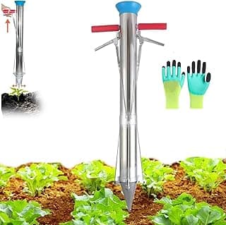 Bulb Planter Tool,2024 New Stainless Steel Planting Garden Tools, Multifunctional Garden Tool,Multi Functional Vegetable Seedling Transplanter,for Plant Bulb Seeds (Single Handle), silver