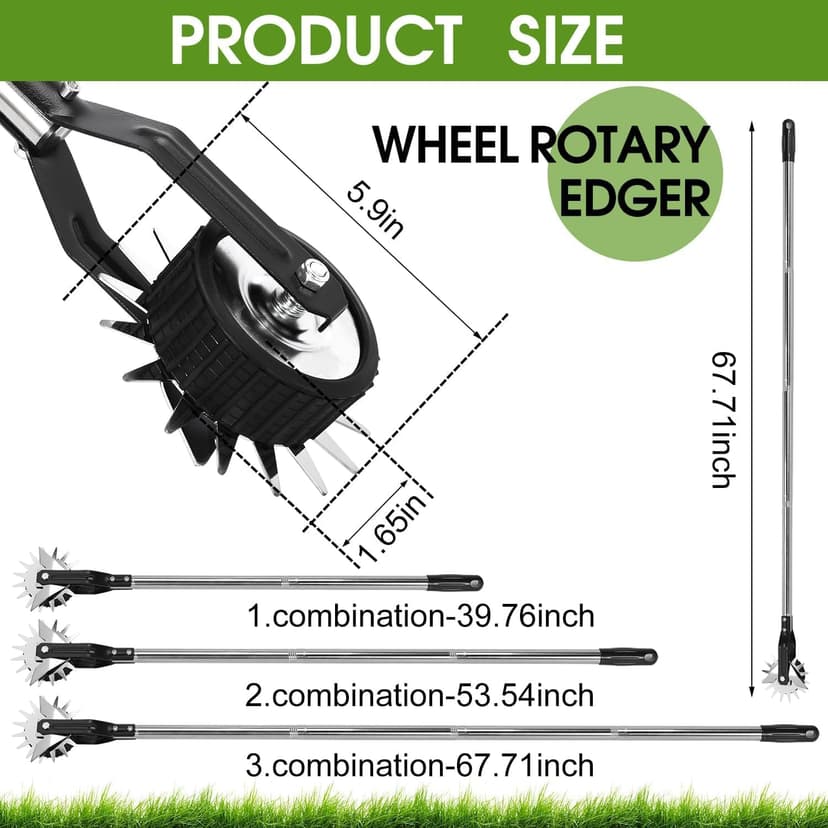 Wheel Rotary Edger Manual Lawn Tool for Sidewalk Edger Rotary Wheel Rotary Wheel Manual Edger Lawn Tool Strong 4 Sections Stainless Steel Handle