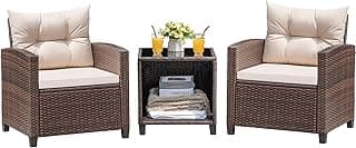 Devoko 3 Pieces Patio Furniture Set, PE Rattan Wicker Patio Set with Two Outdoor Chairs and Table, Upgraded Patio Chairs and Table for Porch, Garden Poolside Balcony