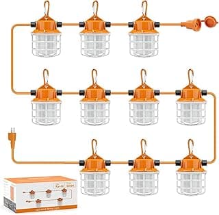 NS 100FT Construction String Lights 150W LED Industrial Grade 15000LM Super Bright for Construction Sites, Temporary Work, Renovation, Jobsite,and All Outdoor Lighting, with 10 Bulbs and Climbing Hook