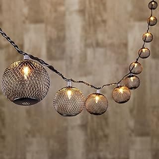 Decorative Lantern String Lights Plug in with 10 Black Metal Ball, Connectable Waterproof Outdoor Decorative String Lights Indoor for Bedroom Patio Pergola Decor