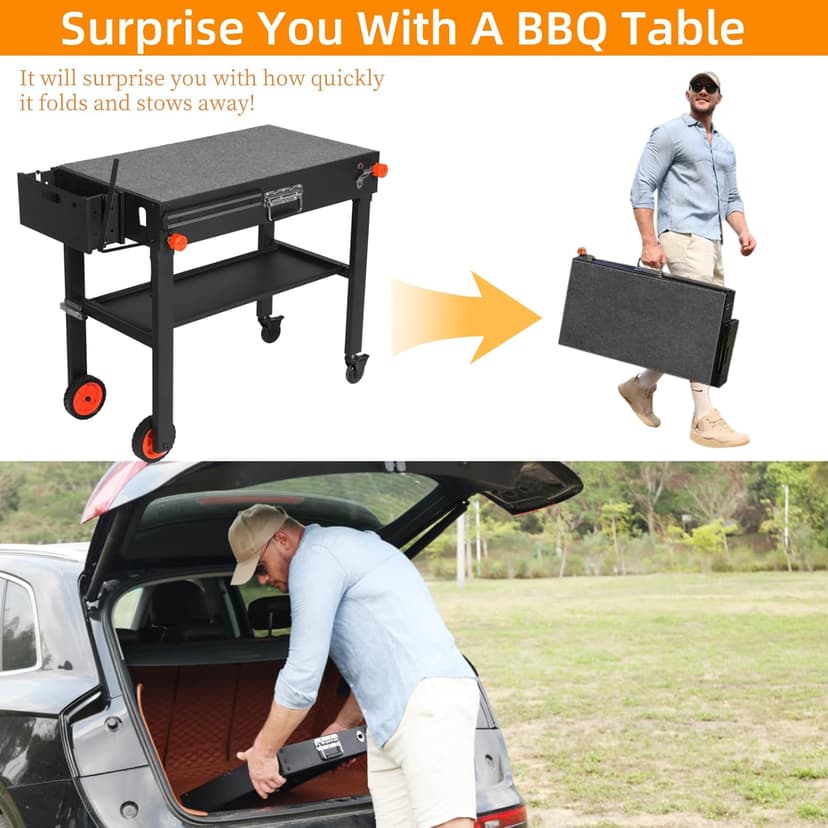 Grill Table, Blackstone Griddle Stand, Grill Carts Outdoor With Wheels, Used for Blackstone Griddle And Weber, Foldable Quickly Ninja Grill Stand Suitable for Travel/Camping