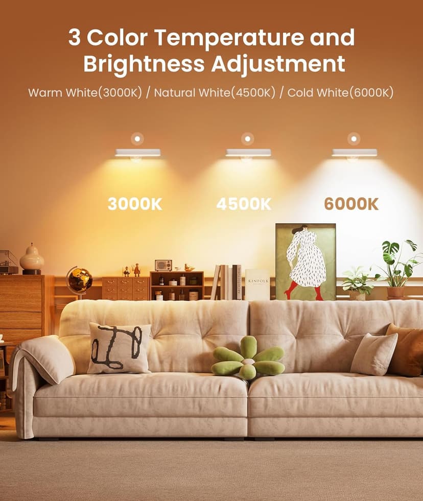 Wall Sconce with 7500mAh Rechargeable Battery LED Wall Light for Bedroom with Remote Control, 3 Colors Wireless Wall Lamp 360° Rotate Dimmable Brightness with 15 RGB Colors,White,1Pack