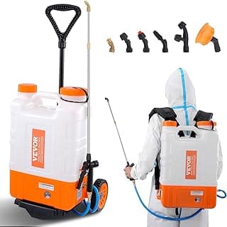 VEVOR 4 Gallon Battery Powered Backpack Sprayer with Wheeled Cart, Adjustable 0-94 PSI, 13FT Hose, 6 Nozzles, 2 Wands Included, Wide Mouth Lid for Weeding, Cleaning, Long Spray Time, White+Orange