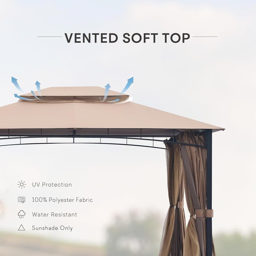 Outdoor Patio Gazebo 10x12, Heavy Duty Gazebos, Soft Top Gazebo with Metal Frame, Double Roof Canopy, Mosquito Nets & Privacy Enclosures, Permanent Pavilion for Decks & Backyards