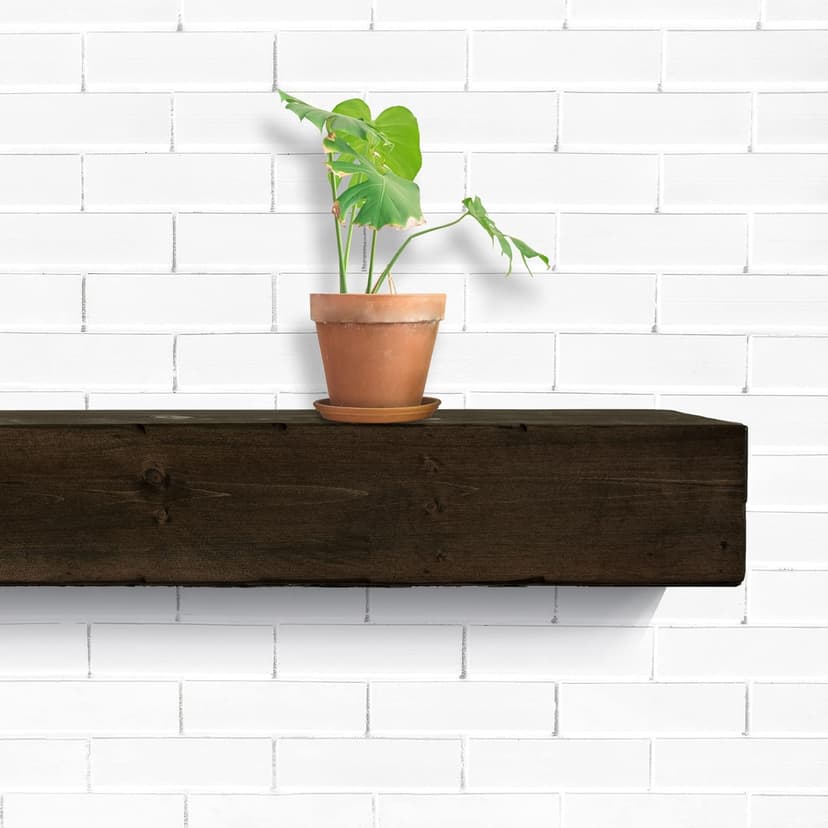 Fireplace Mantel, Rustic, Shelf, Floating Mantle, Real Wood, Beam, URBANDI (Dark Brown, 60Lx6Hx8D)