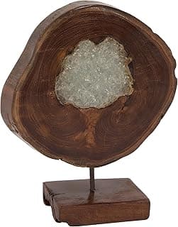 Deco 79 Teak Wood Abstract Decorative Sculpture Home Decor Statue with Resin Embedded, Accent Figurine 10" x 4" x 12", Brown
