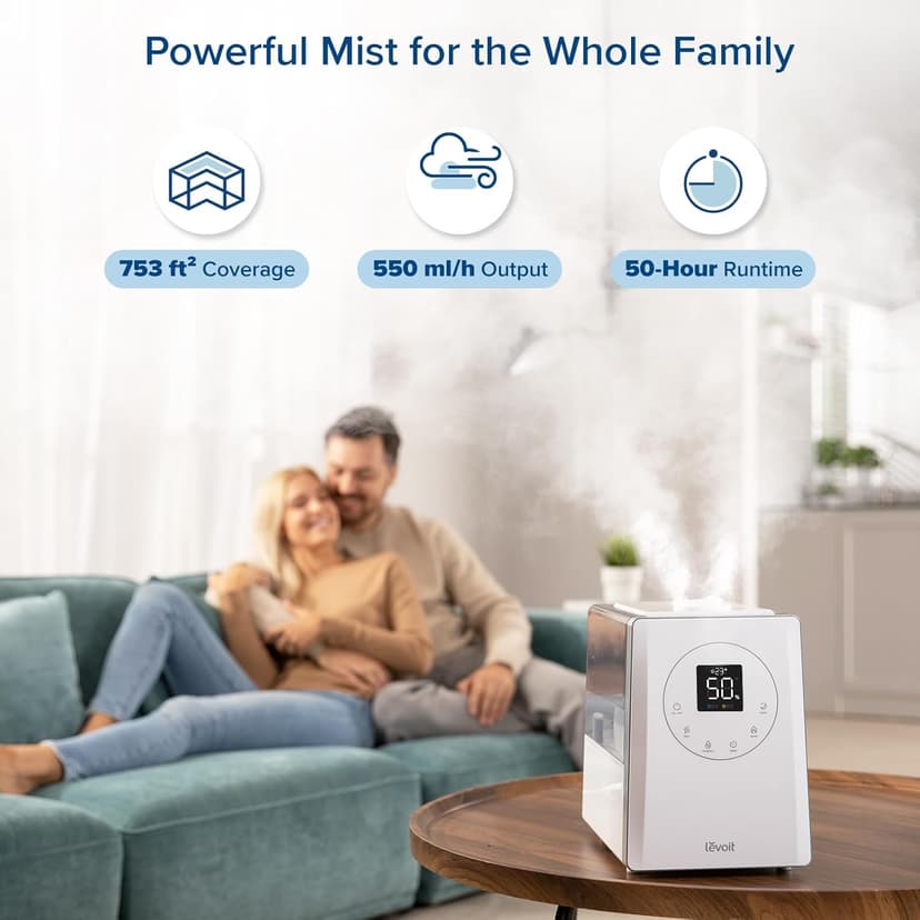 LEVOIT LV600S Smart Warm and Cool Mist Humidifiers for Home Bedroom Large Room, (6L) 753ft² Coverage, Quickly & Evenly Humidify Whole House, Easy Top Fill, App & Voice Control - Quiet Sleep Mode