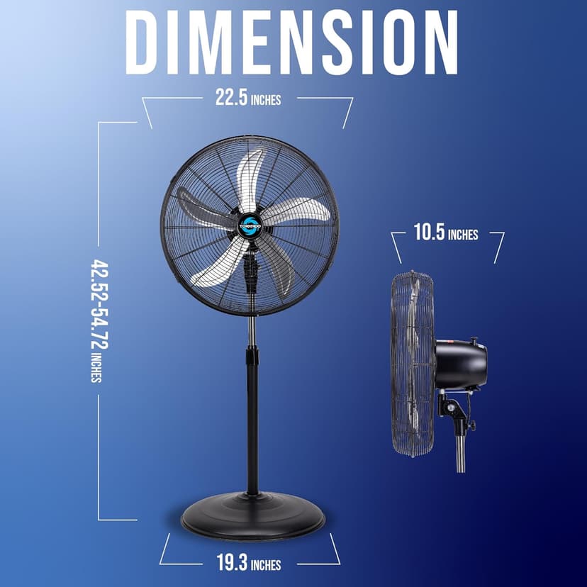 Tornado - 20 Inch High Velocity Metal Oscillating Pedestal Fan 5250 CFM - Commercial, Industrial Use Water-Resistant