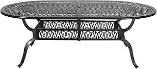 VIVIJASON Large Patio Dining Table, Outdoor Oval Dining Table Fits for 6-8 Person, Bronze Cast Aluminum Rustic Patio Table with Umbrella Hole for Balcony, Porch and Deck