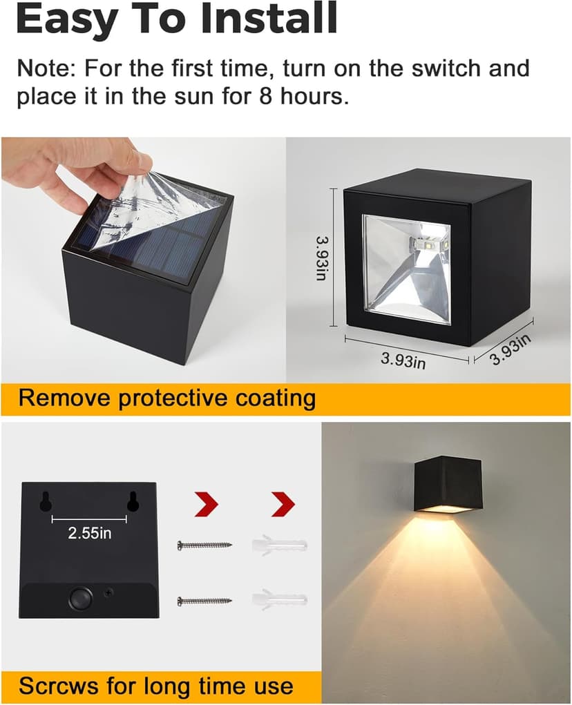 LUHLEE Solar Wall Lights - Modern Outdoor Square Solar Sconce Lights, IP65 Waterproof, Perfect for House Wall, Porch, Garden, Yard, Patio, Fence Decor