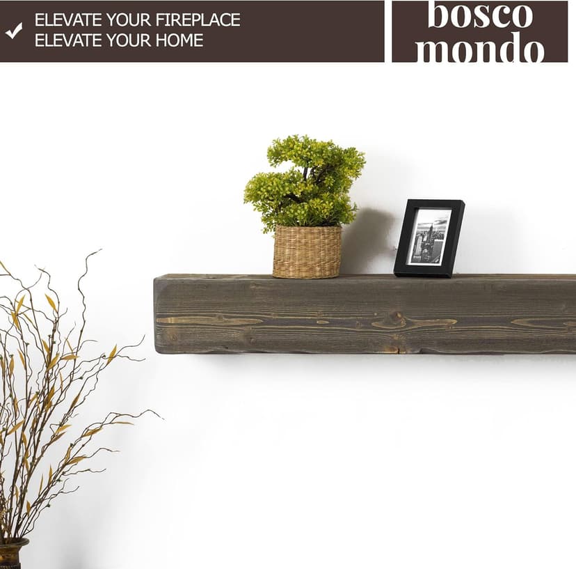 BoscoMondo Rustic Fireplace Mantel Shelf - Pine Wood - Wall Decor, Mounted Farmhouse Shelving (Dark Brown, 72" Extra Thick)