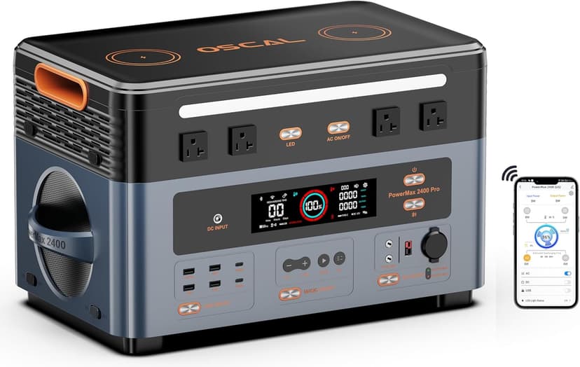 OSCAL 2400W Solar Generator, 1872Wh Solar Power Station with 4 AC Outlets (5000W Peak), 1.45H Full Charging, APP Control Emergency Power Station for Home, Camping & RVs, Battery Backup