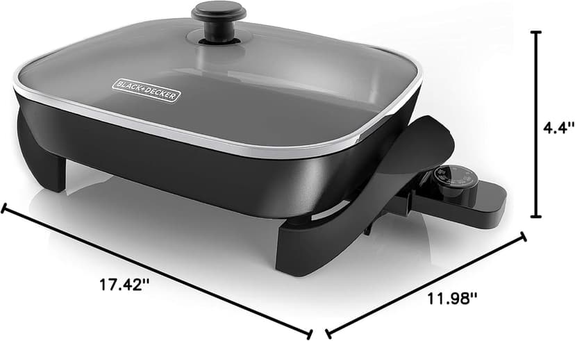 BLACK+DECKER Electric Skillet, Variable Temperature Control, Nonstick Cooking Surface, Dishwasher Safe, Tempered Glass Lid, 12"x15"