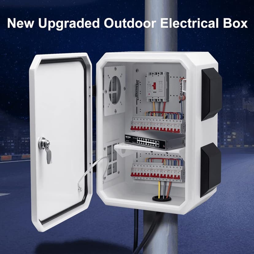 Outdoor Electrical Box, Cold-Rolled Steel Plate, Aluminum Alloy Back Beam, One-Piece Ventilation Design, IP65 Waterproof, Wall/Pole Mounted (15.7" x 11.8" x 7.9")