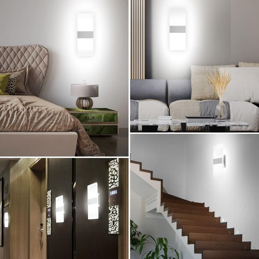 TRLIFE Modern Wall Sconces, Dimmable Wall Sconces Set of 2 Wall Mounted Lights 12W 6000K Cool White Hardwired Wall Sconce Lighting for Bedroom Bedside Living Room Stairway Hotel(2 Pack)