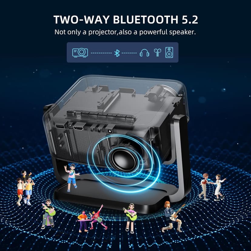 [360°Adjustable Stand] Mini Projector with WiFi and Bluetooth: Electric Focus & Auto Keystone 1080P 500 ANSI Bluetooth Projector, ONOAYO AY3 Portable Movie Phone Projector for Home Upgrade Black