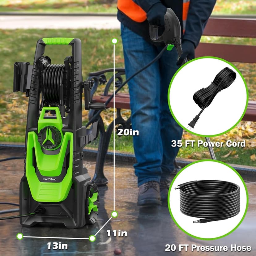Electric Pressure Washer, 5000 PSI 3.2 GPM Power Washer with Foam Cannon, High Pressure Cleaning Machine with 35 FT Power Cord and 20 FT Hose, Hose Reel, 4 Connect Nozzles for Car/Patio/Fence