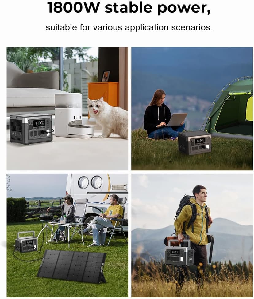 OUKITEL Portable Power Station P1000 Plus, 1800W (3600W Peak), 1024Wh Solar Generator, 0-80% in 45Min, LiFePO4 Battery for Home, Power Outages, Camping & RVs